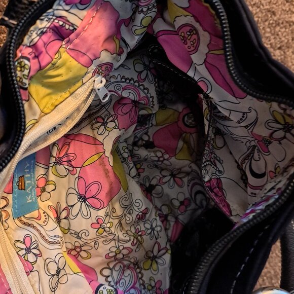 Kathy Van Zeeland Shoulder Bag W/Riveting Details&Fleur-de-lis Purse Charm Keych - Picture 8 of 12